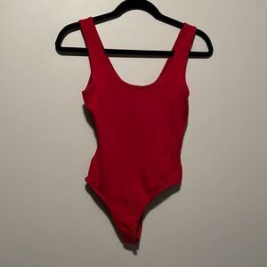 Mikey & Joey Women's Red Scoop Neck Sleeveless Thong Bodysuit